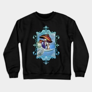 Cute fairy with her puppy on the moon Crewneck Sweatshirt